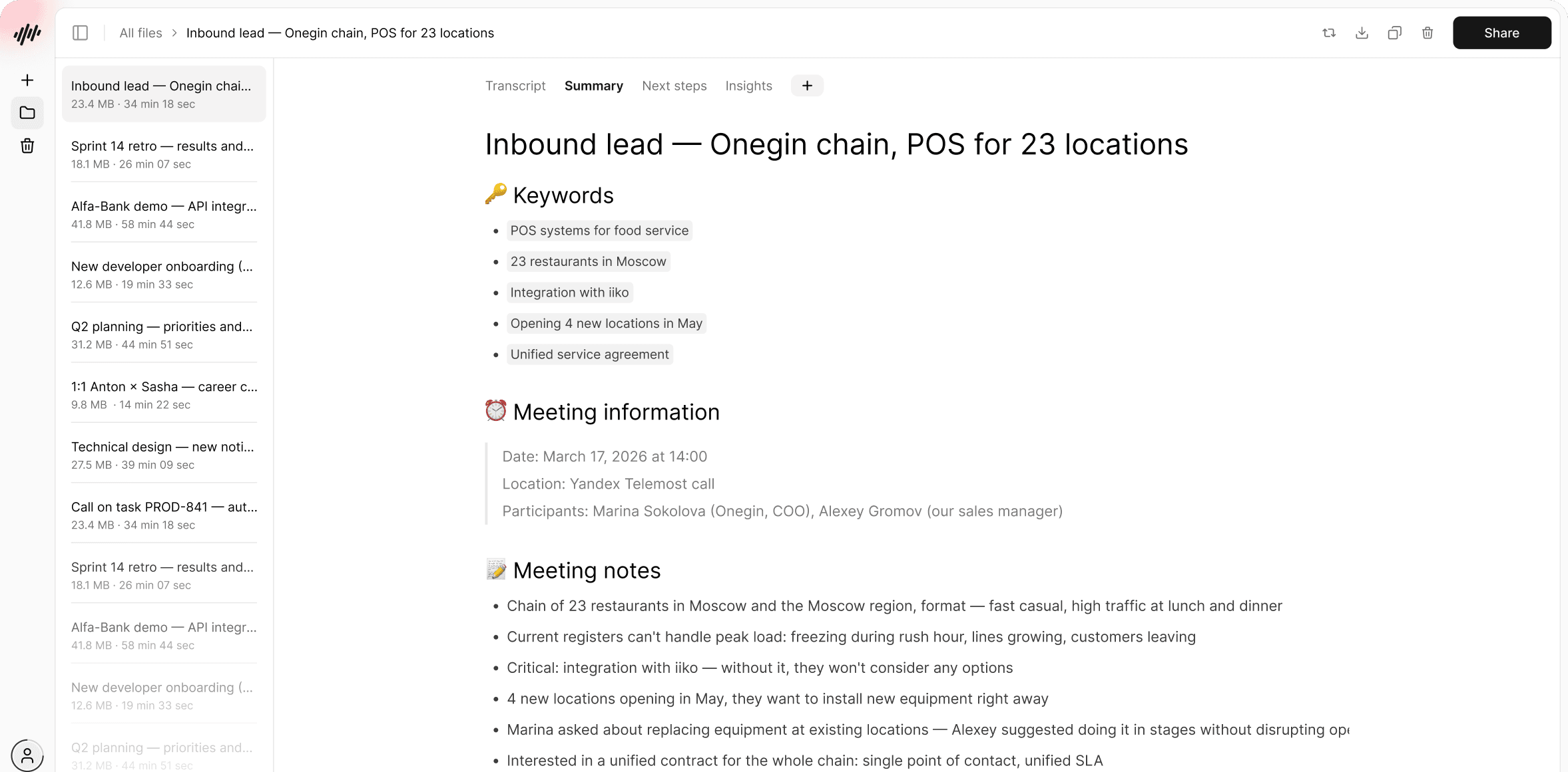 Meeting summary